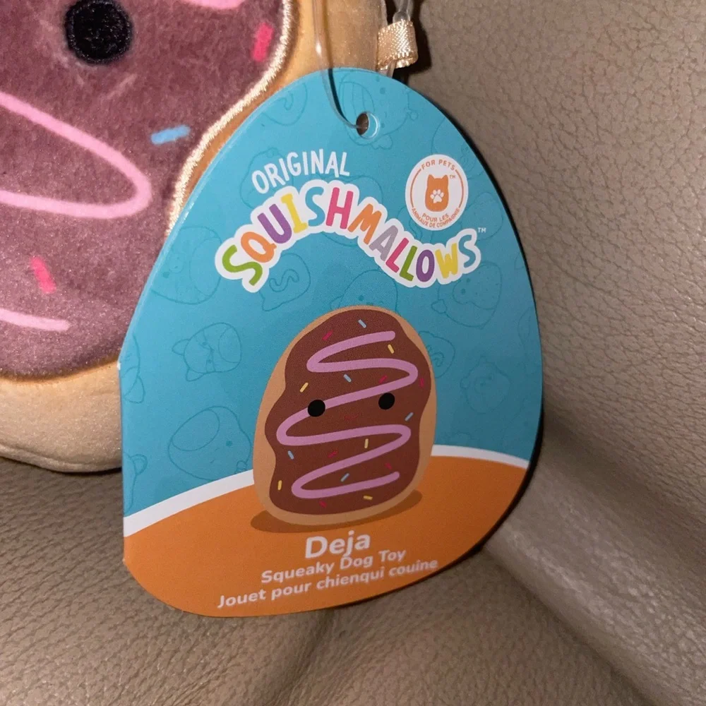 Squishmallows Brown and Pink Squeaky Dog Toy NWT Pastry Cute Colorful Fun Puppy